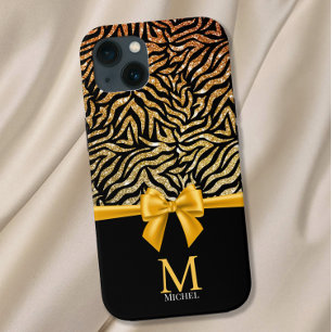 Ombre Gouden Glitter Zebra Strepen Boog Monogram iPhone 12 Pro Max Hoesje