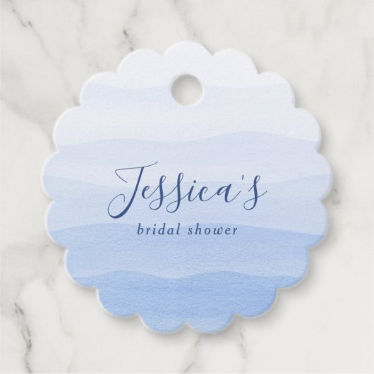 Ombre Gradient Dip Dye Blue Bridal Shower Bedankjes Labels (Voorkant)