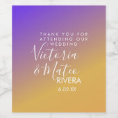 Ombre Gradient Paars Yellow Sunset Wedding Wijn Etiket (Enkel label)