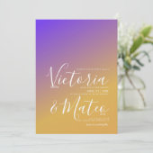 Ombre Gradient Paars Yellow Wedding Invitation Kaart (Staand voorkant)