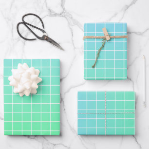 Ombre Green Blauwgroen Blue Grid Patroon Inpakpapier Vel