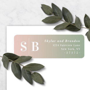 Ombre Green & Blush Pink Wedding Return Address Etiket