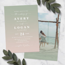 Ombre Green & Pink Wedding Invitation met Foto
