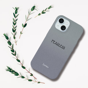Ombre Grey Personaliseer Quote & Naam iPhone Case 15 Hoesje