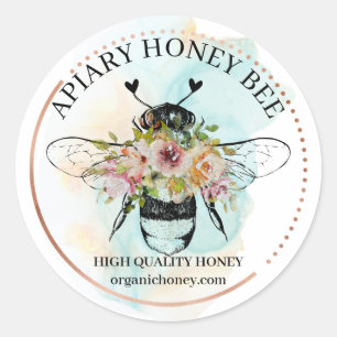 Ombre Hearts Floral Apiary Honey Bee Ronde Sticker