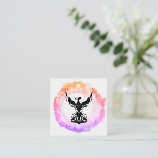 *~* Ombre Hot Pink Black Phoenix Ring of Fire Vierkante Visitekaartje (Staand voorkant)