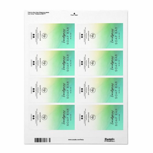 Ombre Ink Turquoise Soap Bar Labels (Full Sheet)