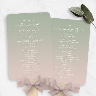 Ombre Leaf Green & Pink Wedding Ceremony Programme Handwaaier
