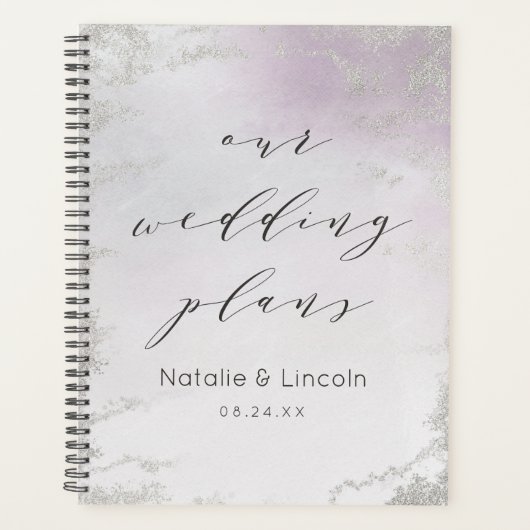 Ombre Licht Paars Zilver Folie Mat Glazuur Bruilof Planner (Voorkant)