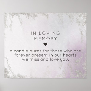 Ombre Licht Paars Zilver "In Loving Memory" Bord Poster