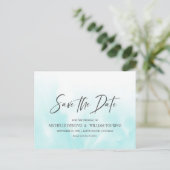 Ombre Light Blue Elegant Handgeschreven WEDDING Aankondigingskaart (Staand voorkant)