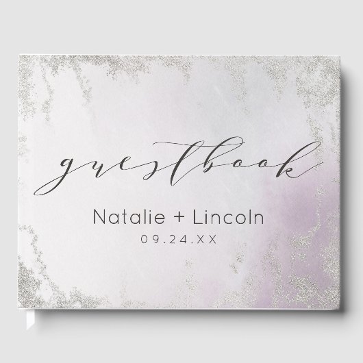 Ombre Light Paars Silver Foil Frosted Wedding Gastenboek (Voorkant)