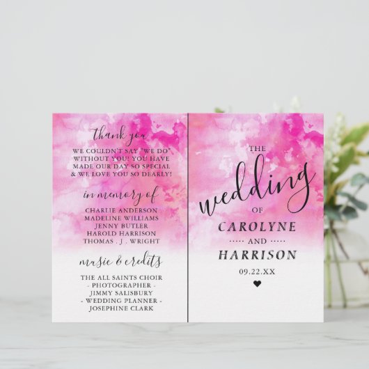 Ombre Mariage Aquarelle Bi-fold Programmes - Rose (Debout devant)