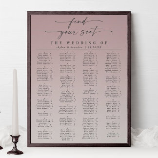 Ombre Mauve Alfabetical Wedding Seating Chart Poster