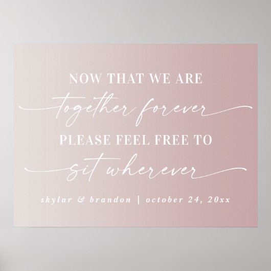Ombre Mauve Seating Wedding Ceremony Sign Poster (Voorkant)