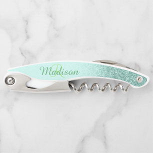Ombre Mint Green Fading Stylish Monogram Glitter Kurkentrekker