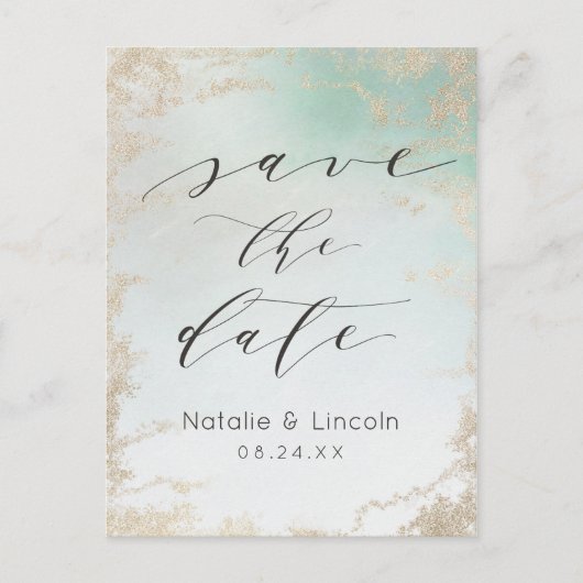 Ombre Mint Green Frosted Gold Folie Bewaar de datu Aankondigingskaart (Voorkant)