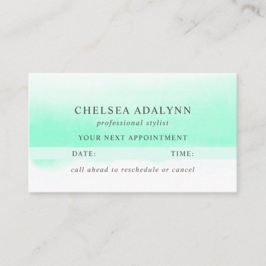 Ombre Mint Waterverf Minimale Benoemingskaart Afsprakenkaartje (Voorkant)