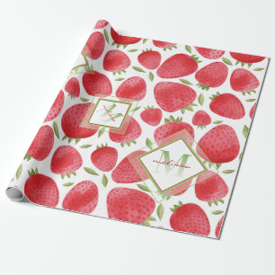 Ombre Monogram + aardbeien Rood & Groen + Roze Cadeaupapier