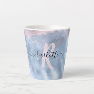 Ombre Monogram Shimmery Roos Gold en Baby Blue Latte Mok