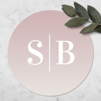 Ombre Monogrammed Mauve & Off-White Wedding Ronde Sticker