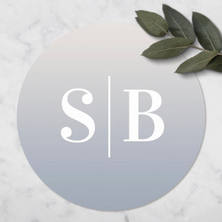 Ombre Monogrammed Off-White & Dusty Blue Wedding Ronde Sticker