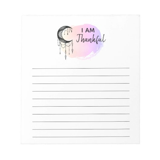 *~* Ombre Moon Boho Gratitude List I AM THANKFUL Notitieblok (Voorkant)