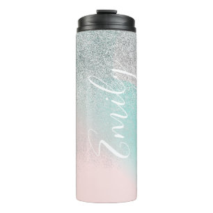 Ombre Nep Glitters Pastel Geborduurde Naam Thermosbeker