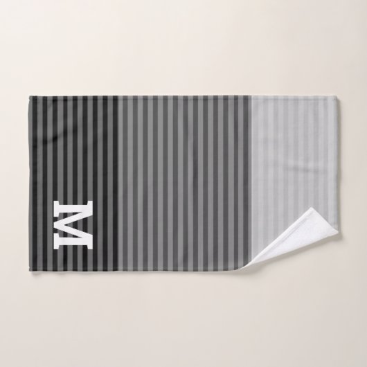Ombre noir et gris rayé Monogramme (Serviette à main)