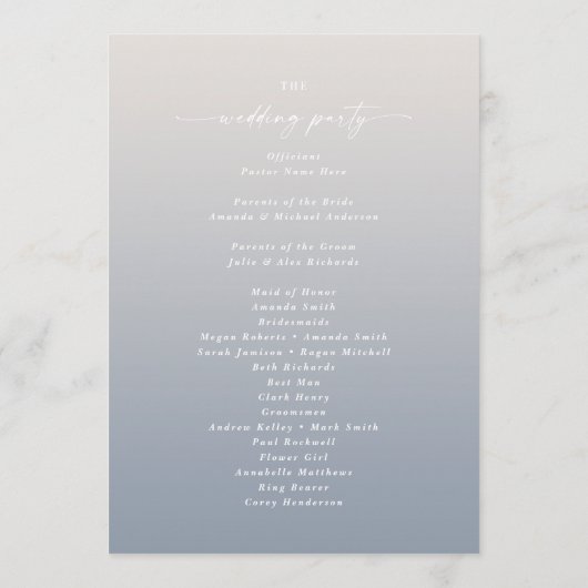 Ombre Off-White & Blue Wedding Ceremony Program Programma (Achterkant)
