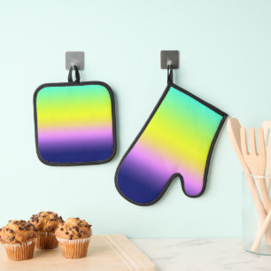 Ombre paars gele lente zomerkleuren ovenwant & pannenlap set