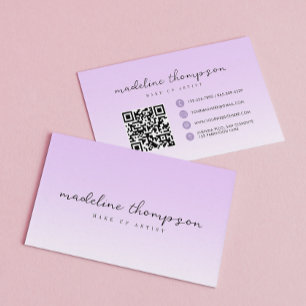Ombre Pastel Purple Script Qr Code Carte de visite