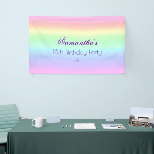  Ombre Pastel Regenboog 16e Verjaardagsfeest Spandoek (Beurs)