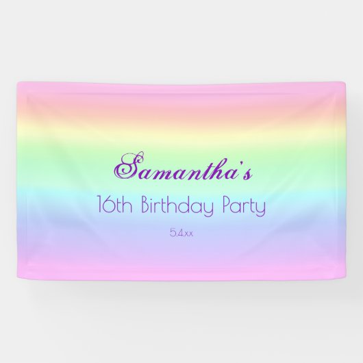  Ombre Pastel Regenboog 16e Verjaardagsfeest Spandoek (Horizontaal)
