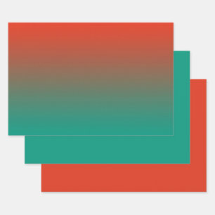 Ombre peach to blauwgroen design inpakpapier vel