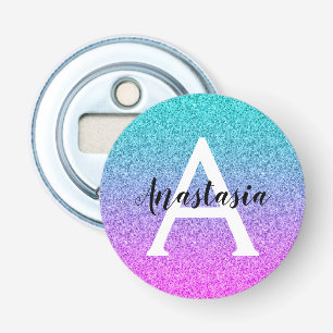Ombre Pink Blue Paars Glitter Sparkles Monogram Button Flesopener