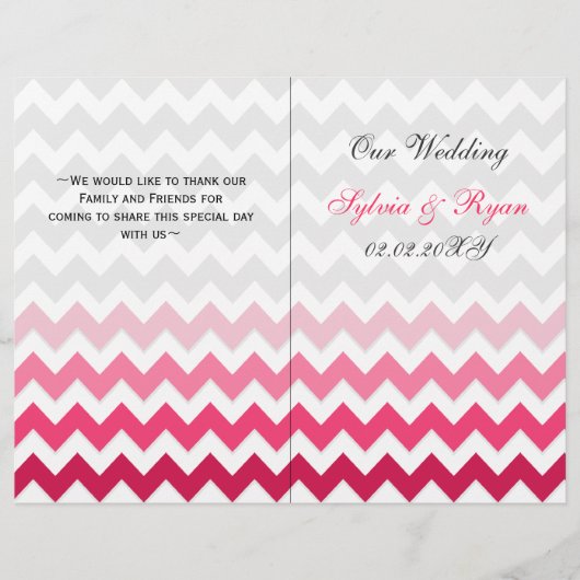 Ombre Pink Chevron vouded Wedding Programme (Voorkant)