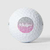 Ombre Pink Silver Glitter Calligraphy Name Golfballen (Voorkant)