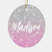 Ombre Pink Silver Glitter Calligraphy Name Keramisch Ornament (Links)