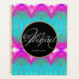 Ombre Pink Turquoise Blue Tie Dye Elegant Monogram Planner