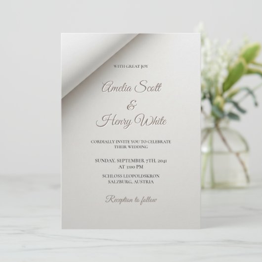 Ombre pliée minimale Faire-part de mariage moderne (Debout devant)