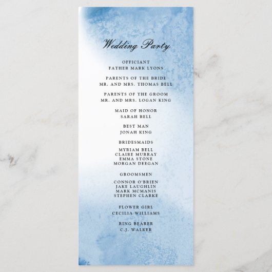 Ombre Programme de mariage aquarelle | Bleu (Dos)