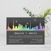 Ombre Rainbow City Skyline Wedding Invitations (Debout devant)