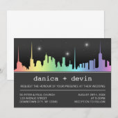 Ombre Rainbow City Skyline Wedding Invitations (Devant / Derrière)