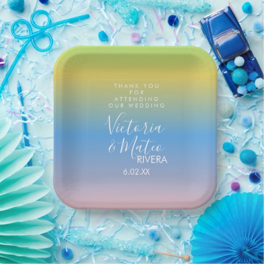 Ombre Rainbow Yellow Blue Pink Weddenschap Harteli Papieren Bordje (Feest)