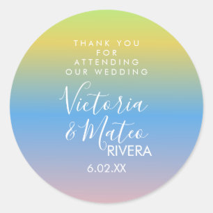 Ombre Regenboog Geel Blauw Roze Bruiloft Ronde Sticker