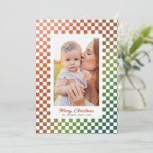 Ombre Retro Dambord Foto Feestdagenkaart (Staand voorkant)