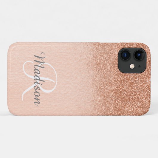 Ombre Roos Gold Glitter Fading Monogram Case-Mate iPhone Case (Achterkant (horizontaal))