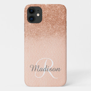 Ombre Roze Gouden Glitters Vervagende Monogram iPhone 11 Hoesje