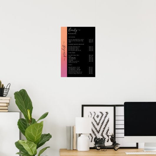 Ombre, Roze, Sinaasappel & Zwart Pricelist Salon P Poster (Thuiskantoor)